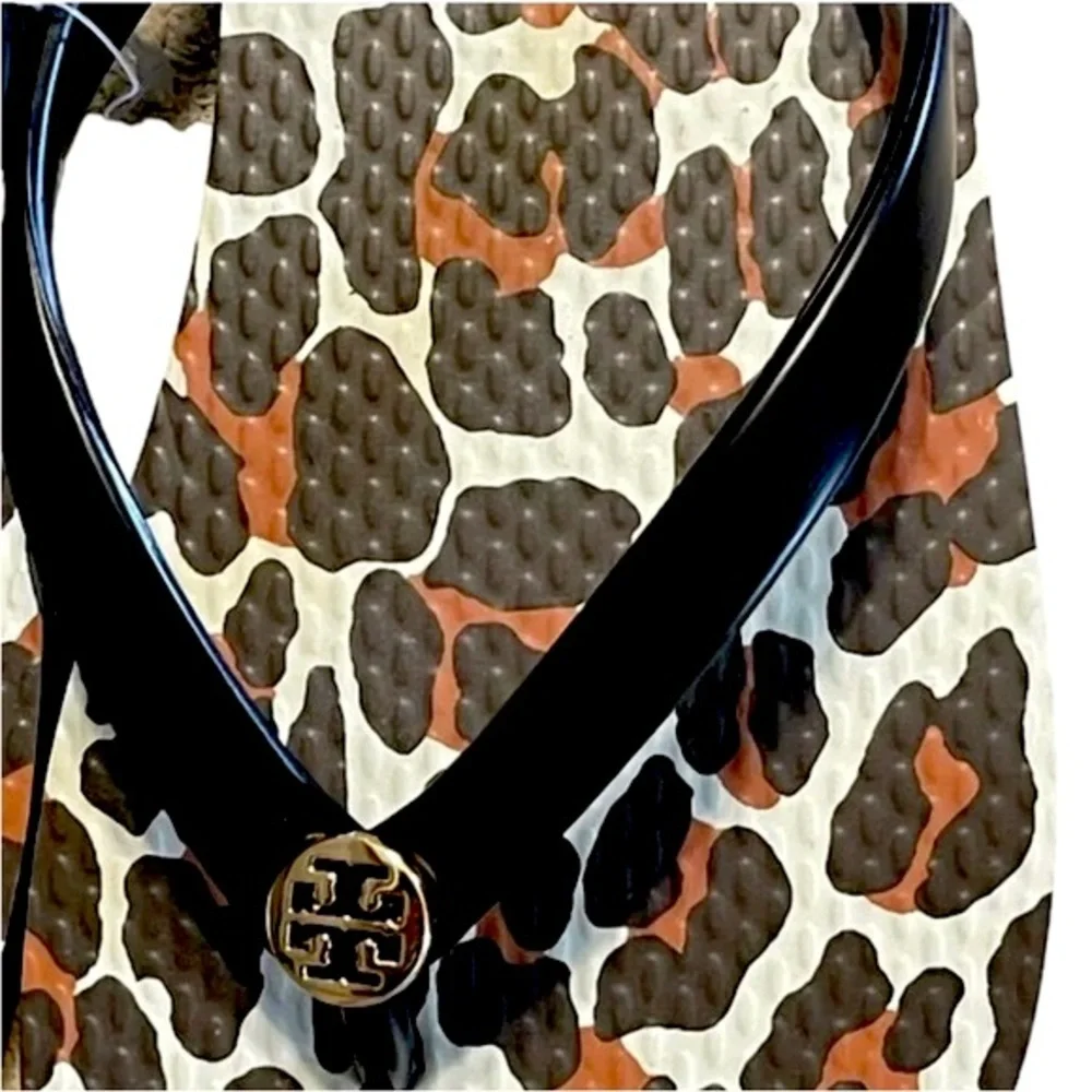 Tory Burch Black Leopard print Flip Flops